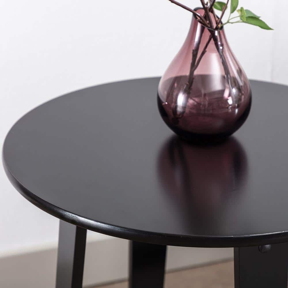 Black Round Wood Coffee Table with Sleek Design, 36"