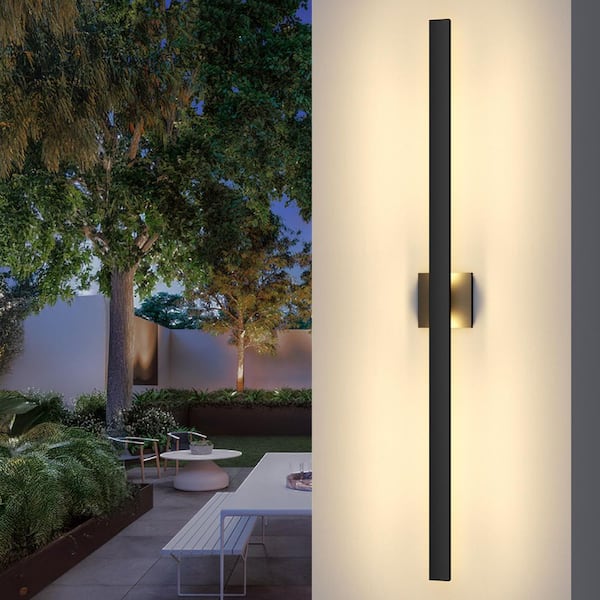 47.2 in. Black Modern Linear LED Outdoor Wall Lantern Sconce with Frosted Glass Shade