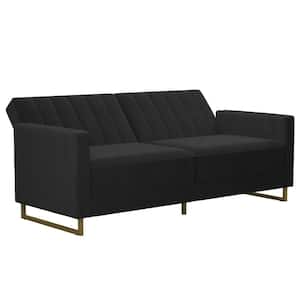 Skylar Black Velvet Modern Coil Futon/Sofa Bed