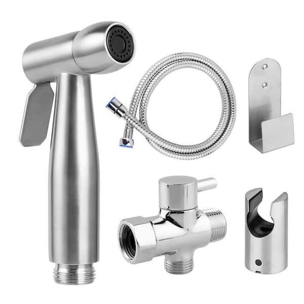 Non- Electric Bidet Sprayer for Toilet, Handheld Bidet Attachment Cloth Diaper Sprayer in. Brushed Nickel