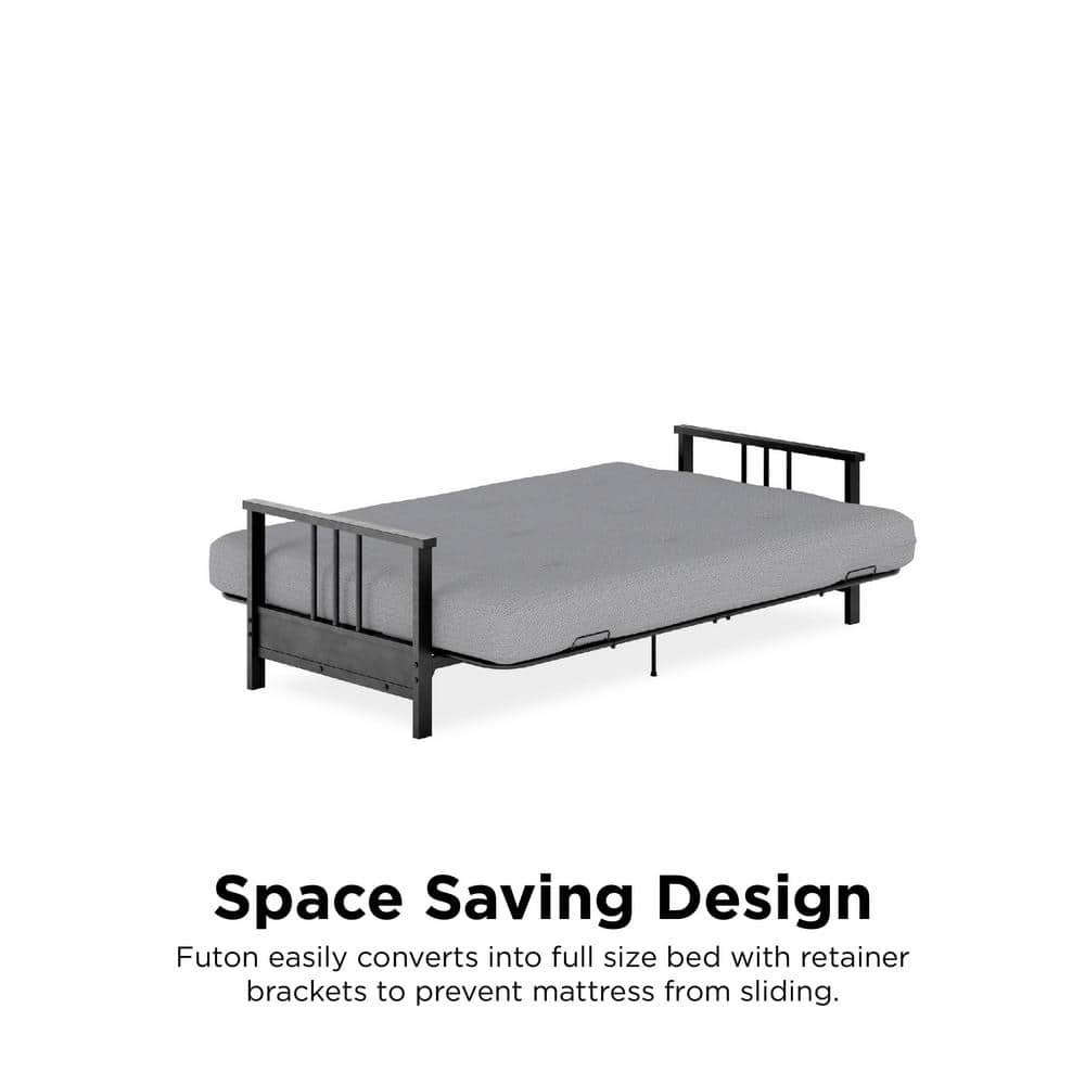 Harlow Full Black Metal Arm Tufted Herringbone Futon