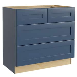 Newport Blue Painted Plywood Shaker Assembled Drawer Base Kitchen Cabinet Soft Close 36 in W x 24 in D x 34.5 in H