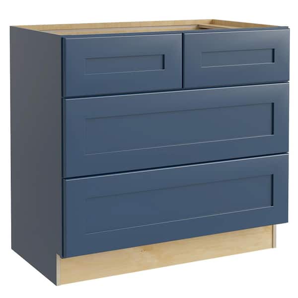 Home Decorators Collection Newport Blue Painted Plywood Shaker Assembled Drawer Base Kitchen Cabinet Soft Close 36 in W x 24 in D x 34.5 in H