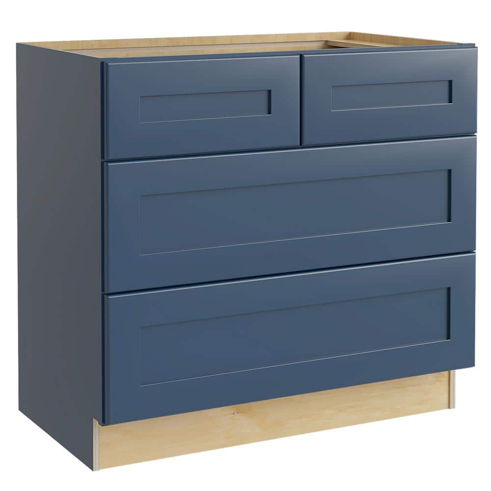 Newport 36 in. W x 24 in. D x 34.5 in. H Assembled Plywood Drawer Base Kitchen Cabinet in Mythic Blue with Soft Close price history on PriceWatchPro