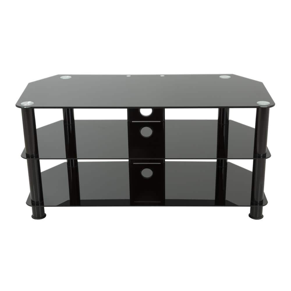 Avf 39 In. Black Glass Tv Stand Fits Tvs Up To 50 In. With Open Storage 