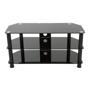 39 in. Black Glass TV Stand Fits TVs Up to 50 in. with Open Storage