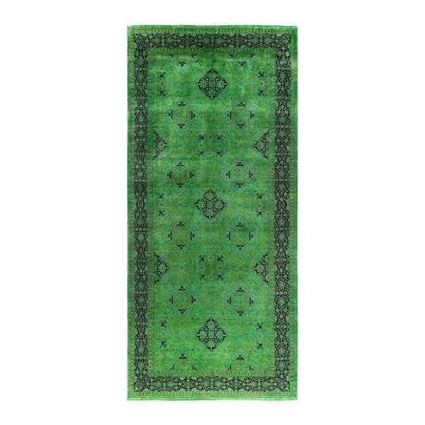 Overdyed Green 6 ft. x 13 ft. Solid Wool Indoor Runner Rug