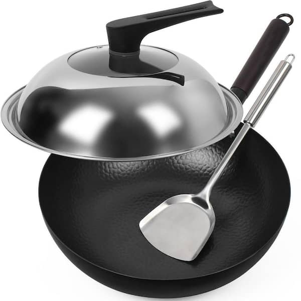 JFVKAF Carbon Steel Wok Set for Electric, Induction and Gas Stoves