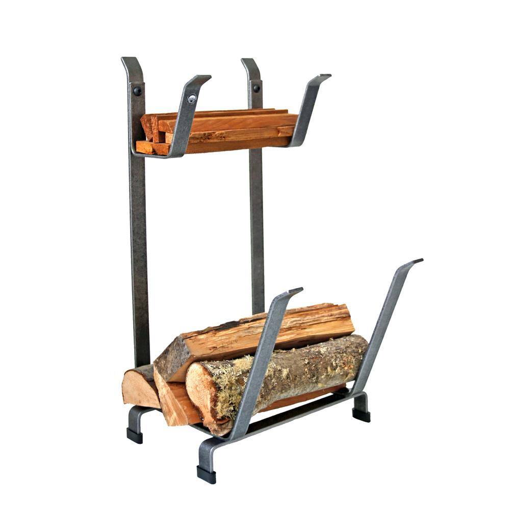 Hammered Steel Log Rack with Kindling Holder, 2-Tier