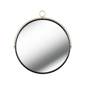 Spinda 25 in. x 27.5 in. Modern Round Black with Antique Brass Framed Wall Mirror