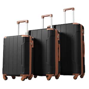 3-Piece Brown & Black Spinner Suitcase with TSA Lock Lightweight Luggage Set