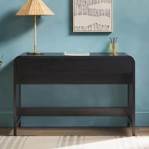 Modern 45 in. Rectangular Black Wood 2-Drawer Waterfall Desk with Curved Statement Pulls
