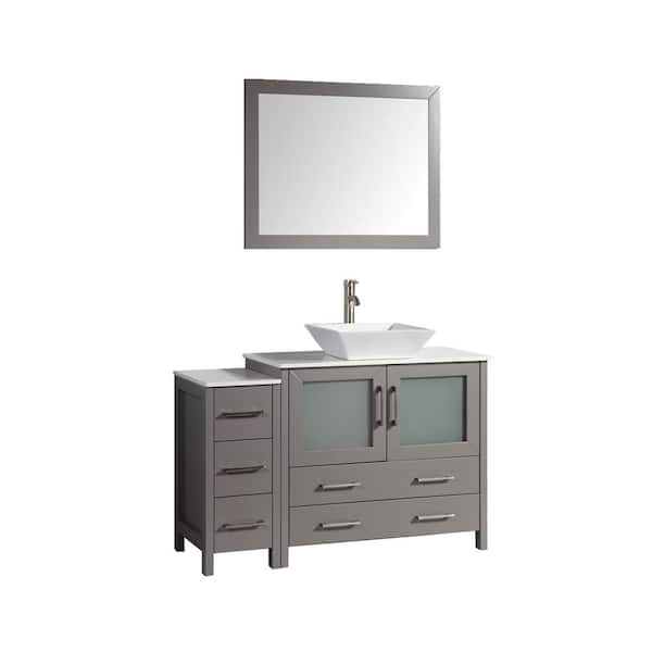 Vanity Art Ravenna 48 in. W Bathroom Vanity in Grey with Single Basin in White Engineered Marble Top and Mirror
