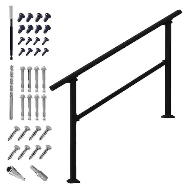 4 ft. Wrought Iron Handrail, Heavy-Duty Adjustable Stair Railing for 1-4 Steps, Indoor and Outdoor Safety Rail Black