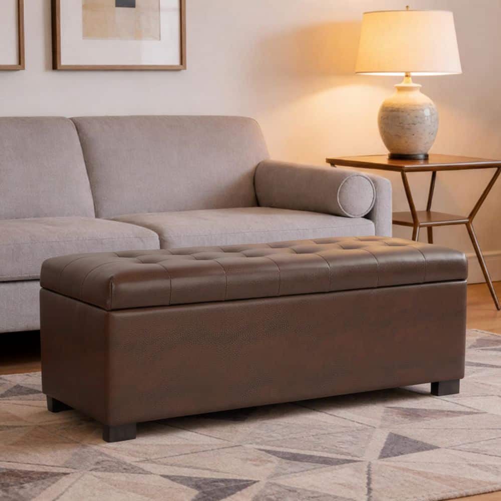 Large Tufted 46 in. Brown Faux Leather Bedroom Bench with Storage price history on PriceWatchPro