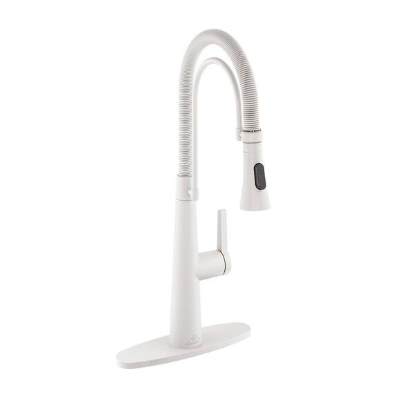 Flynama Single Handle Pull Down Sprayer Kitchen Faucet in Matte White ...