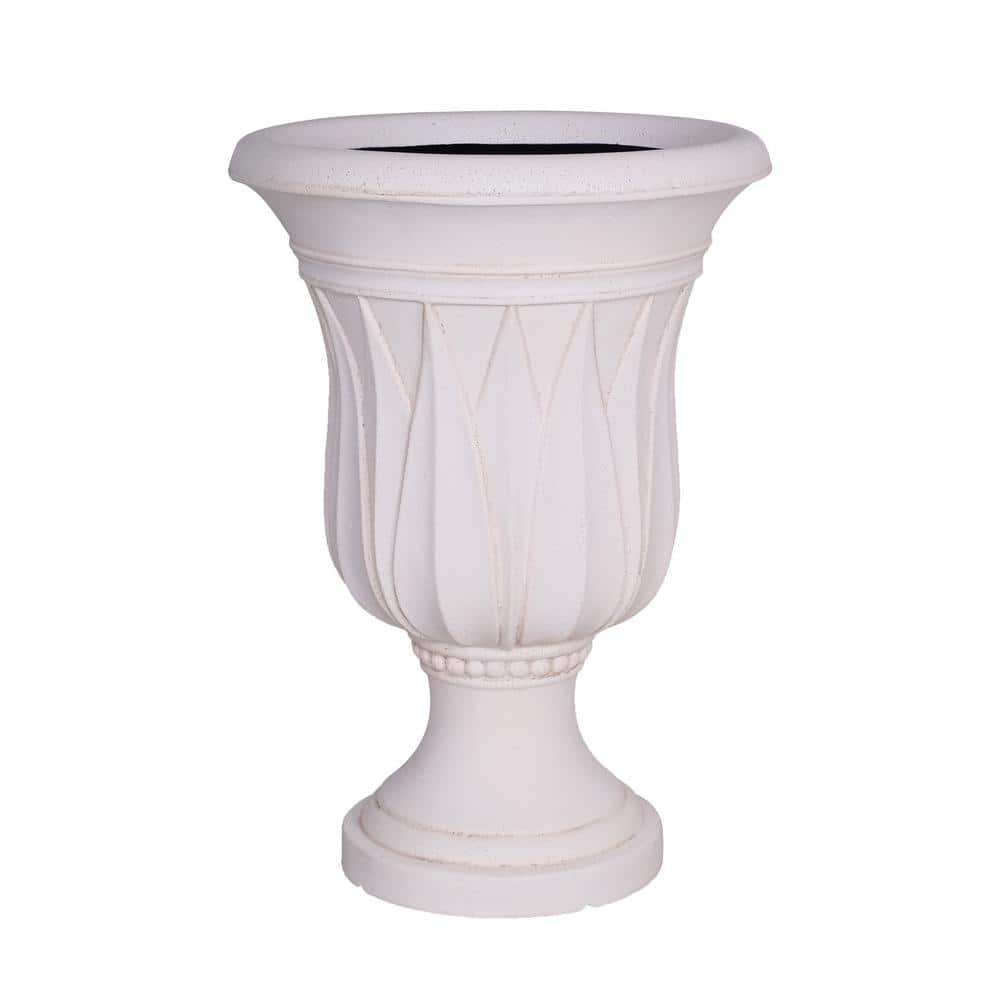 MPG 21 in. H. Light Aged White Cast Stone Fiberglass Sharp Leaf Urn ...