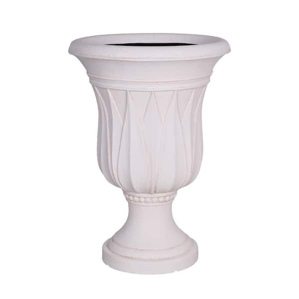 MPG 21 in. H. Light Aged White Cast Stone Fiberglass Sharp Leaf Urn