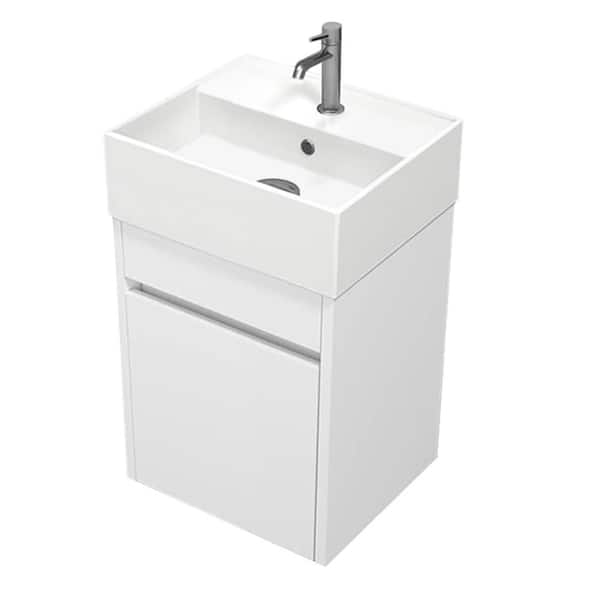 Mini 16.14 in. Modern Freestanding Bath vanity in Glossy White with White Ceramic Top
