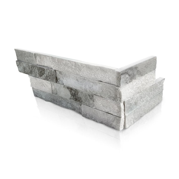 Prestige Stone & Granite Alaska White 6 x 16 x 8 in. Natural Stacked Stone Veneer Corner Siding Exterior/Interior Wall Tile (2-Box/12.84 sq ft)