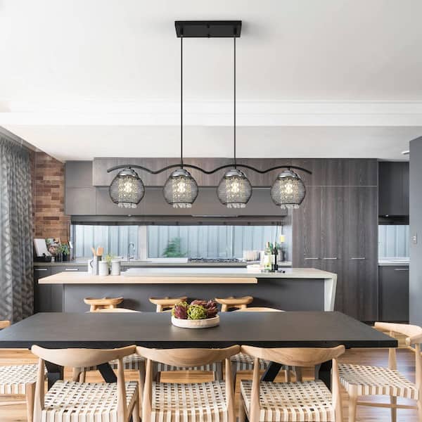 Genoci 4 Light Black Modern Kitchen Island Pendant Light with