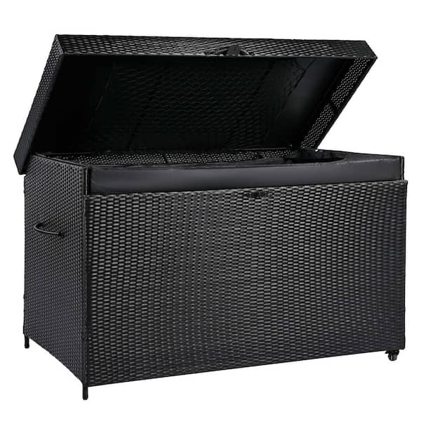 230 gal. Wicker Deck Box with Wheels in Black