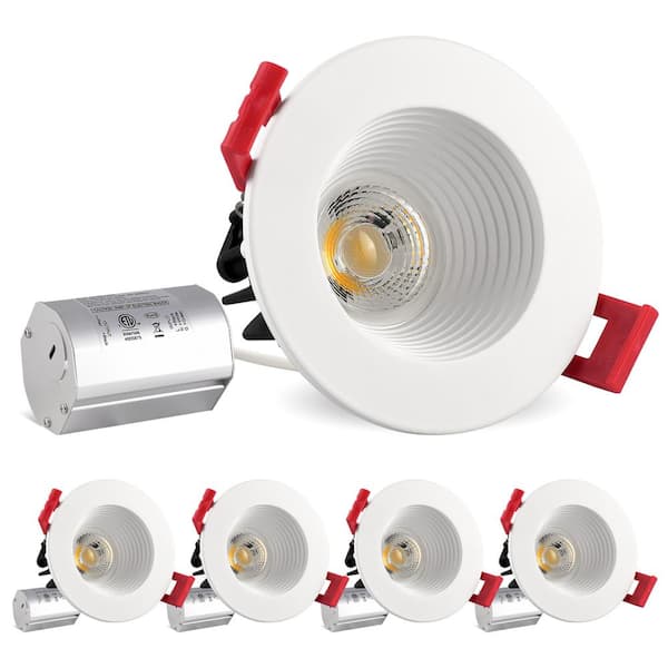 LUXRITE 2 in. Canless with J-Box Bright White Dimmable Damp Rated Remodel IC Rated Integrated LED Recessed Light Kit (4-Pack)