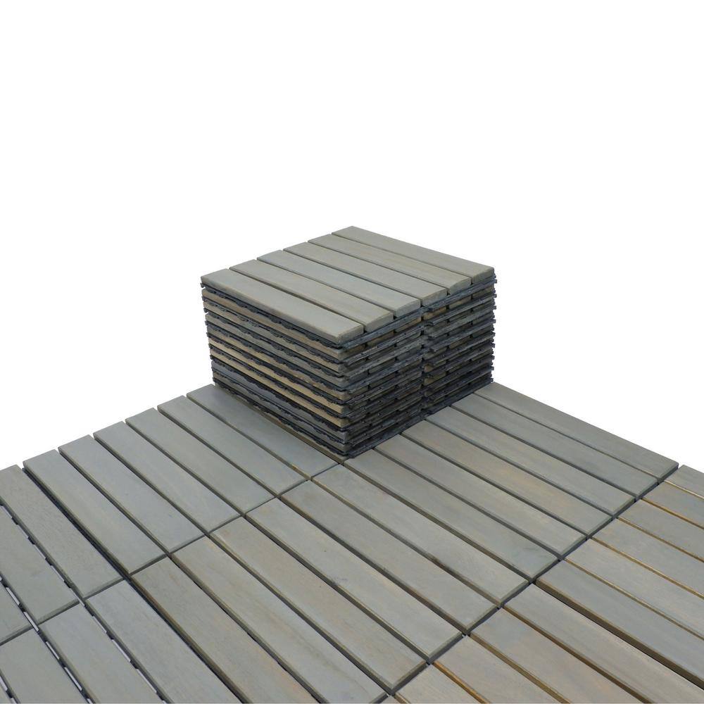 12 in. x 12 in. Light Gray Square Acacia Wood Interlocking Flooring Tiles S