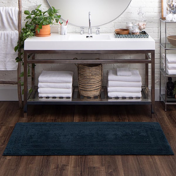 Cotton Reversible Twilight 24 in. x 60 in. Blue Cotton Machine Washable Bath Mat