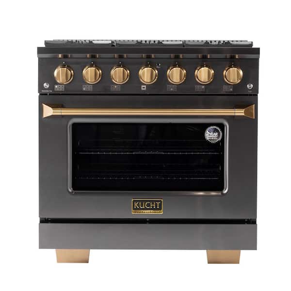 Kucht Gemstone Professional 36 in. 5.2 cu. ft. Dual Fuel Range for Propane Gas w/Convection Oven in Titanium Stainless Steel