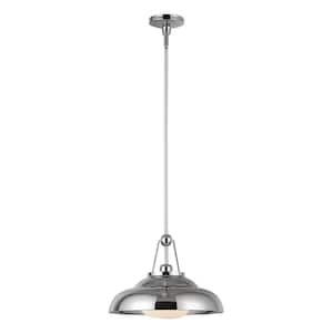 Palmetto 14 in. 1 Light 60-Watt Polished Nickel/Glossy Opal Pendant Light