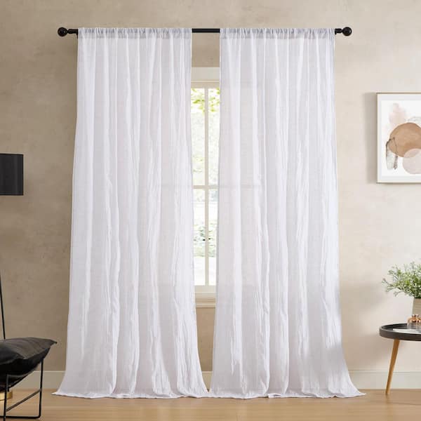 Charter Off-White Faux Linen Solid 50 in. W x 108 in. L Easy Care Rod Pocket Indoor Sheer Curtain (Set of 2 Panels)