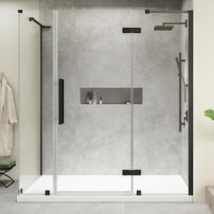 Tampa 72 in. L x 36 in. W x 72 in. H Corner Shower Kit with Pivot Frameless Shower Door in Black and Shower Pan