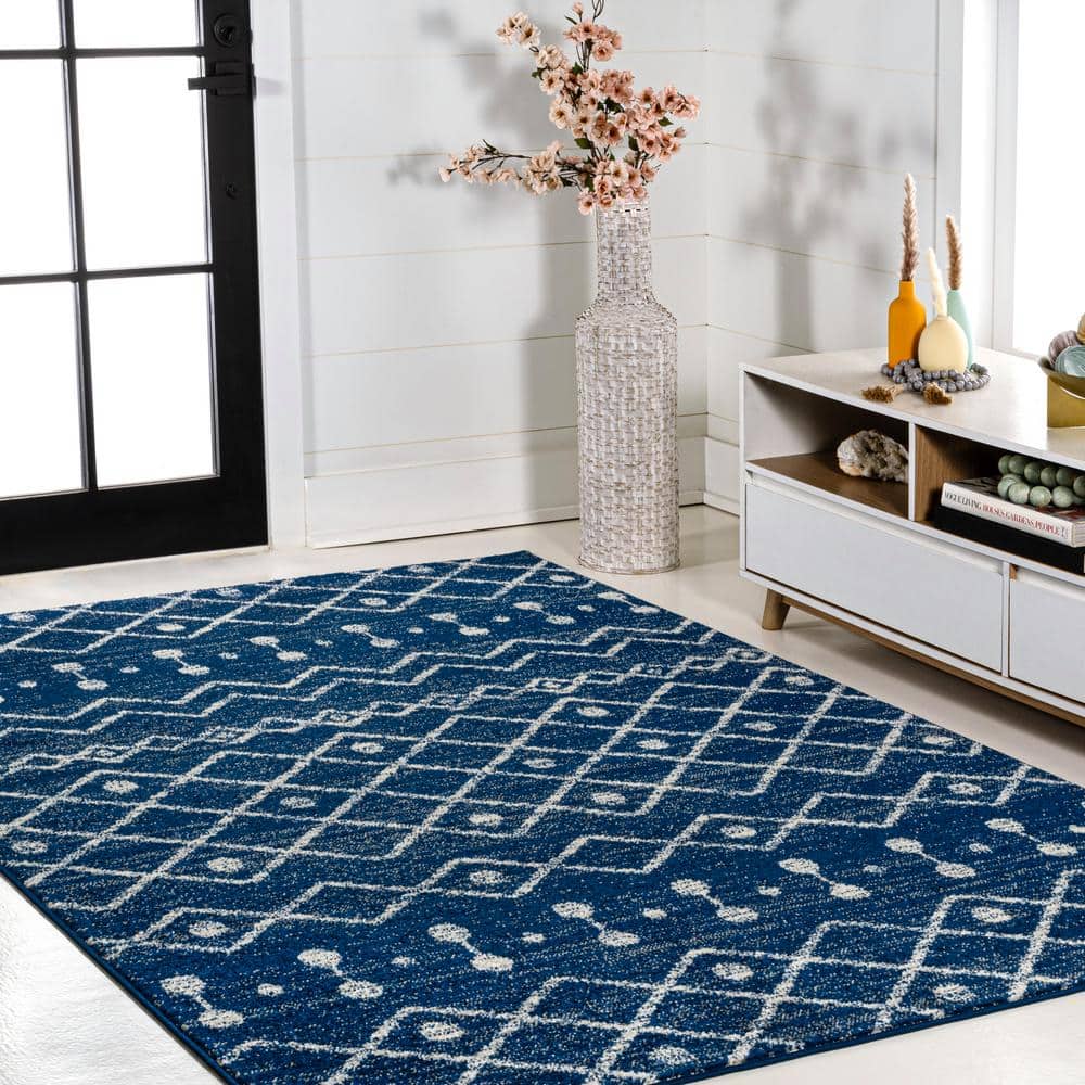 Navy and Cream Synthetic Rectangular 8' x 10' Area Rug