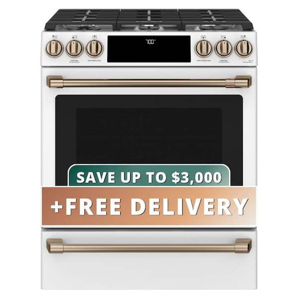 30 in. 5.6 cu. ft. Smart Slide-In Gas Range in Matte White with True Convection, Air Fry