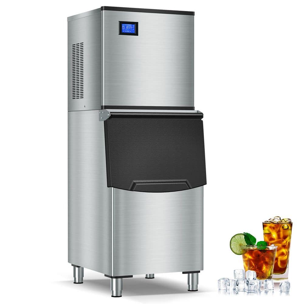 26.4 in. Full Size Cubes Commercial Ice Maker 500 lbs./24 H Freestanding Stainless Steel Ice Maker with 350 lbs. Storage