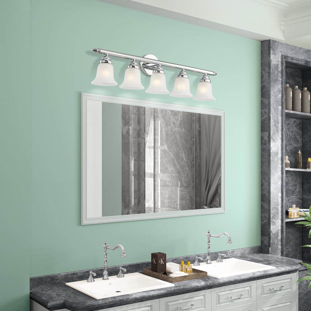 Neptune 5-Light Polished Chrome Vanity with White Alabaster Glass