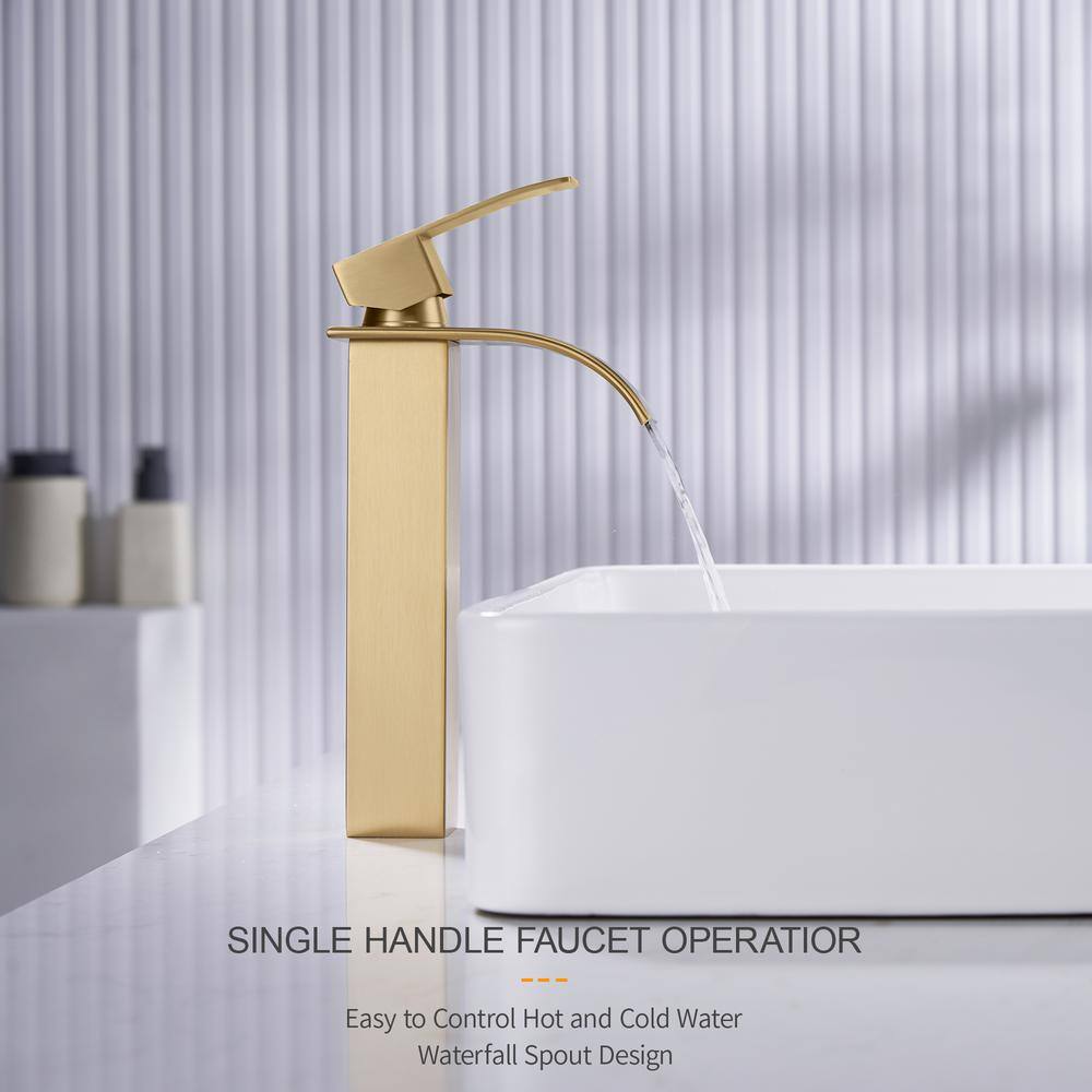 Brushed Gold Stainless Steel Single Handle Vessel Sink Faucet