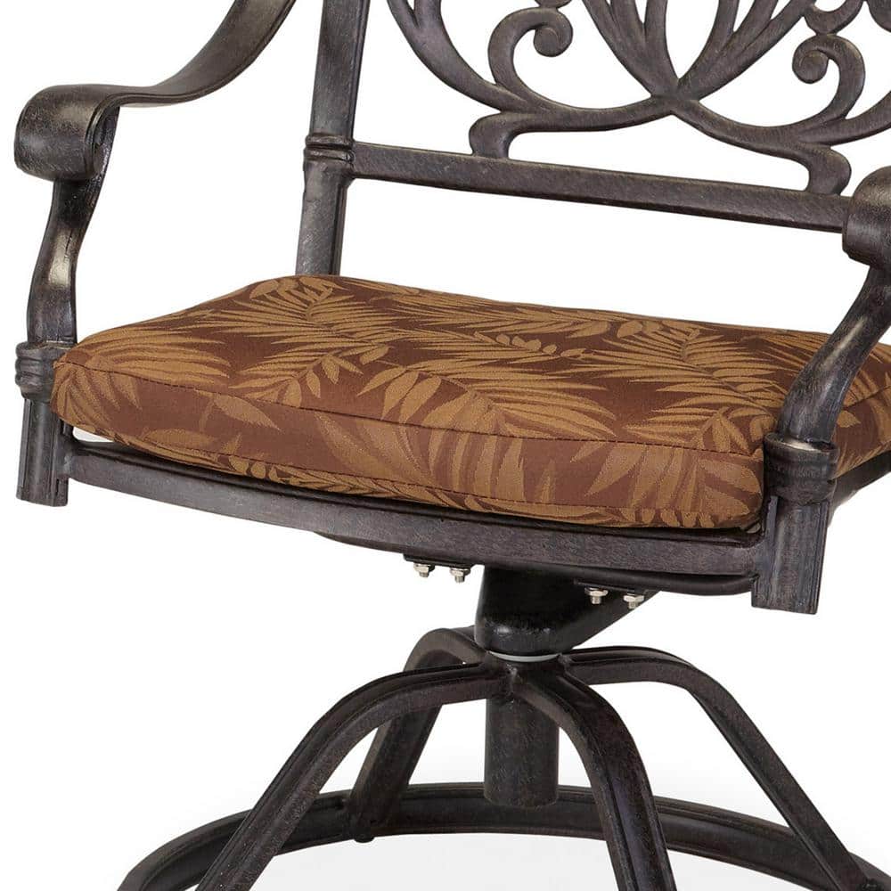Capri Charcoal Cast Aluminum Swivel Rocking Dining Chair with Burnt Orange Cushions