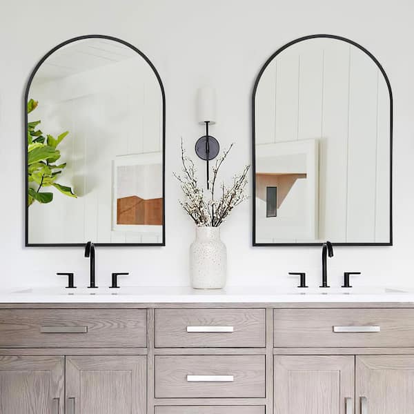 Dovelina 22 in. W x 47 in. H Arched Mirror Black Framed Aluminum Alloy Wall Mirror Set of 2