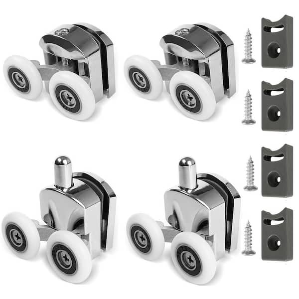 4-Piece Bathroom Hardware Sets Shower Door Roller Replacement Kit with Anti-Collision Block for Shower Doors in Silver