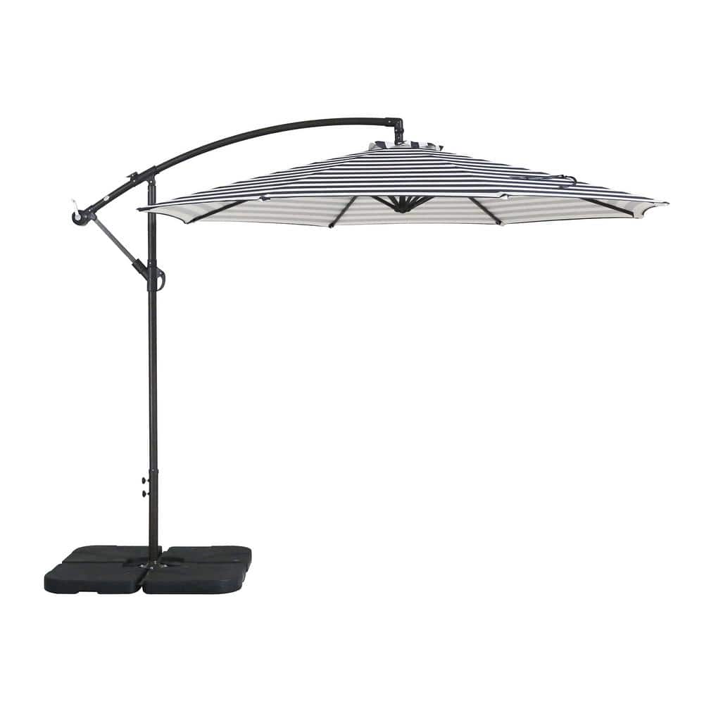 WESTIN OUTDOOR Bayshore 10 ft. Cantilever Hanging Patio Umbrella with Base Weights in Gray/White