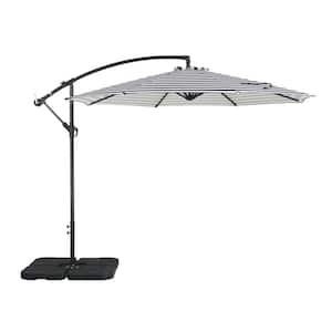 Bayshore Outdoor 10 ft. Hanging Offset Cantilever Patio Umbrella with Easy Crank Lift & Base Weights, Gray/White Stripe