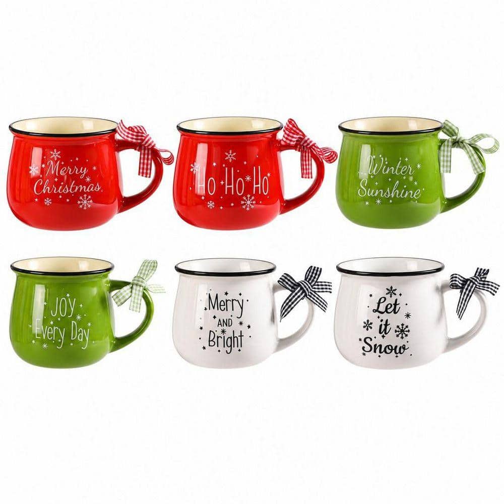 Wudkey 6-Piece Christmas Coffee Mugs Set for Holiday Drinks, 12 oz