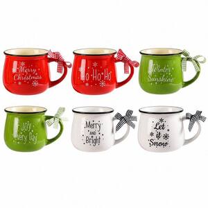 6-Piece Christmas Coffee Mugs Set for Holiday Drinks, 12 oz. RedCeramic Holiday Mugs for Hot Cocoa, Home Office