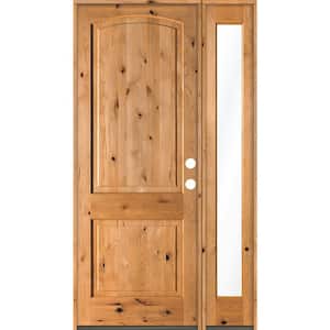 44 in. x 96 in. Alder 2-Panel Left-Hand/Inswing Clear Glass Clear Stain Wood Prehung Front Door with Right Sidelite