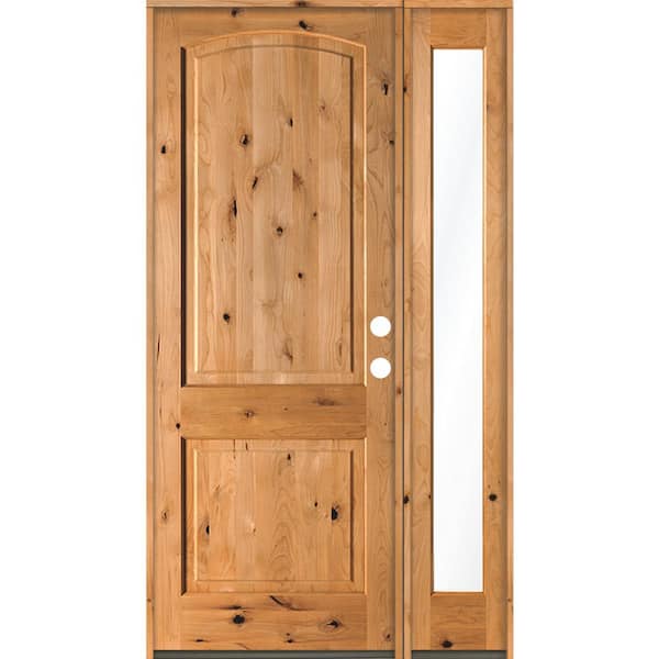 Krosswood Doors 44 in. x 96 in. Alder 2-Panel Left-Hand/Inswing Clear Glass Clear Stain Wood Prehung Front Door with Right Sidelite