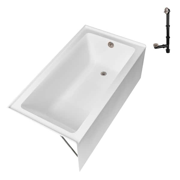 GA-304-10-BNK 60 in. x 30 in. Acrylic Soaking Alcove Bathtub in Glossy White with Right-Hand Drain in Brushed Nickel