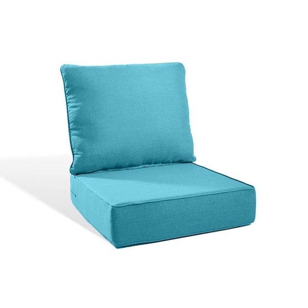 PlushCore 22 in. x 24 in. x 6 in. 2-Piece Deep Seating Outdoor Dining Chair Thick Cushion Set in Light Blue (1-Set)