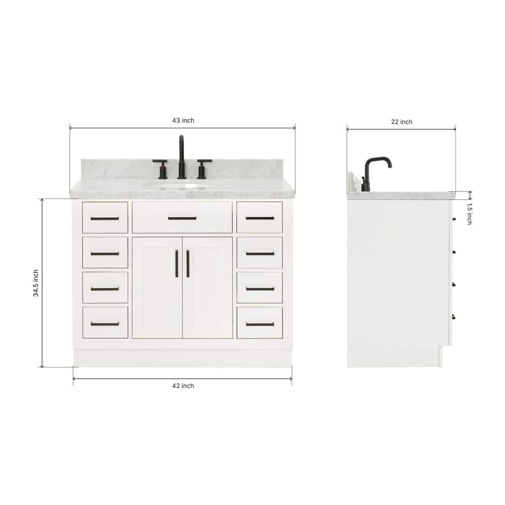 White Freestanding Vanity with Carrara Marble Top and Basin